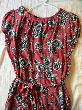 Women’s Coral Pink Floral Tie-Waist Dress